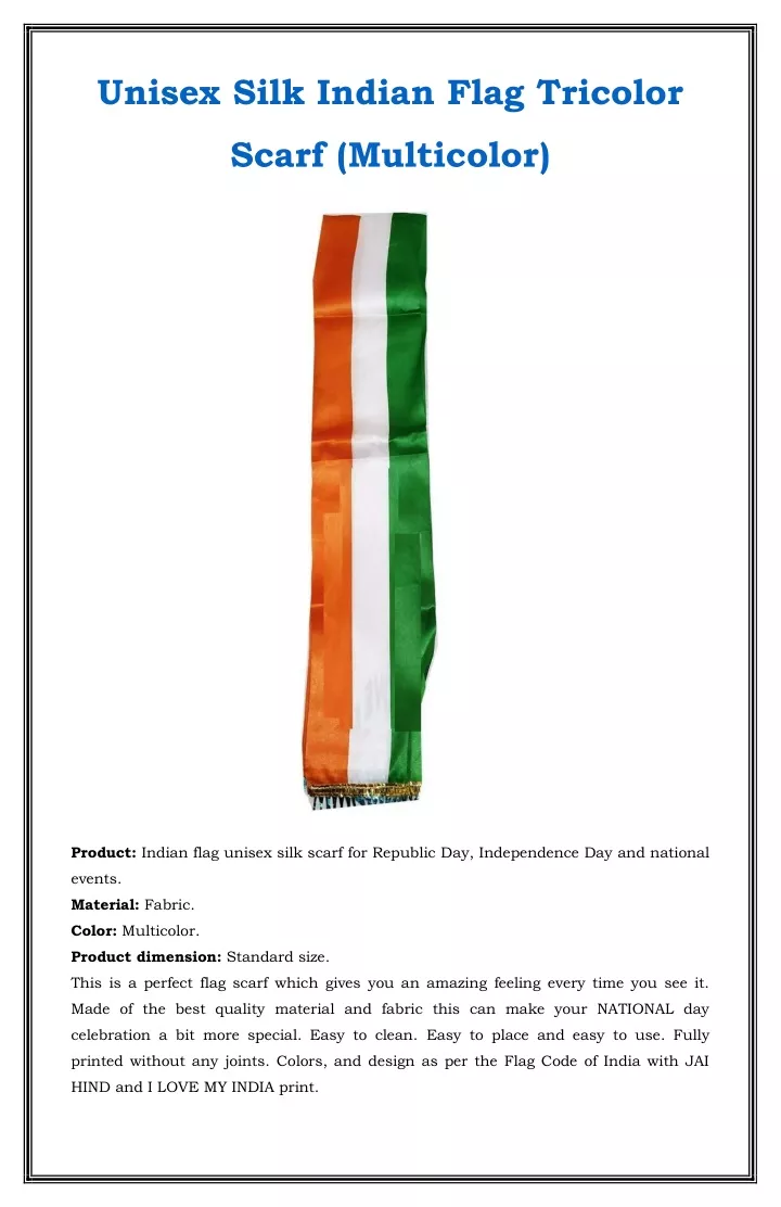 unisex silk indian flag tricolor