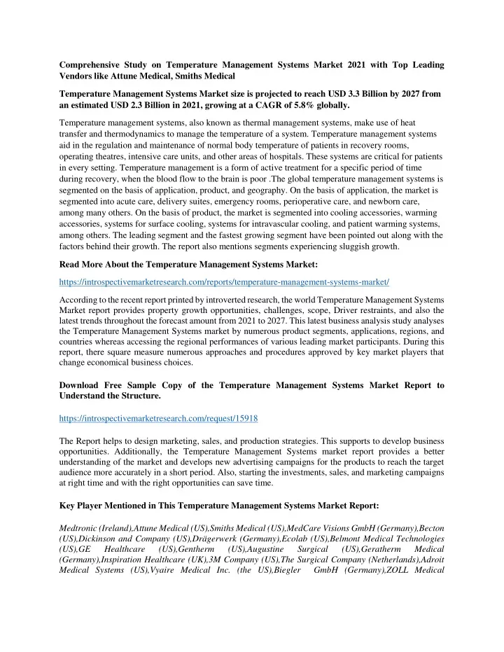 comprehensive study on temperature management