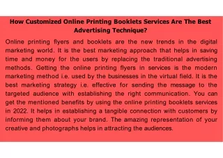 How Customized Online Printing Booklets Services Are The Best Advertising Technique