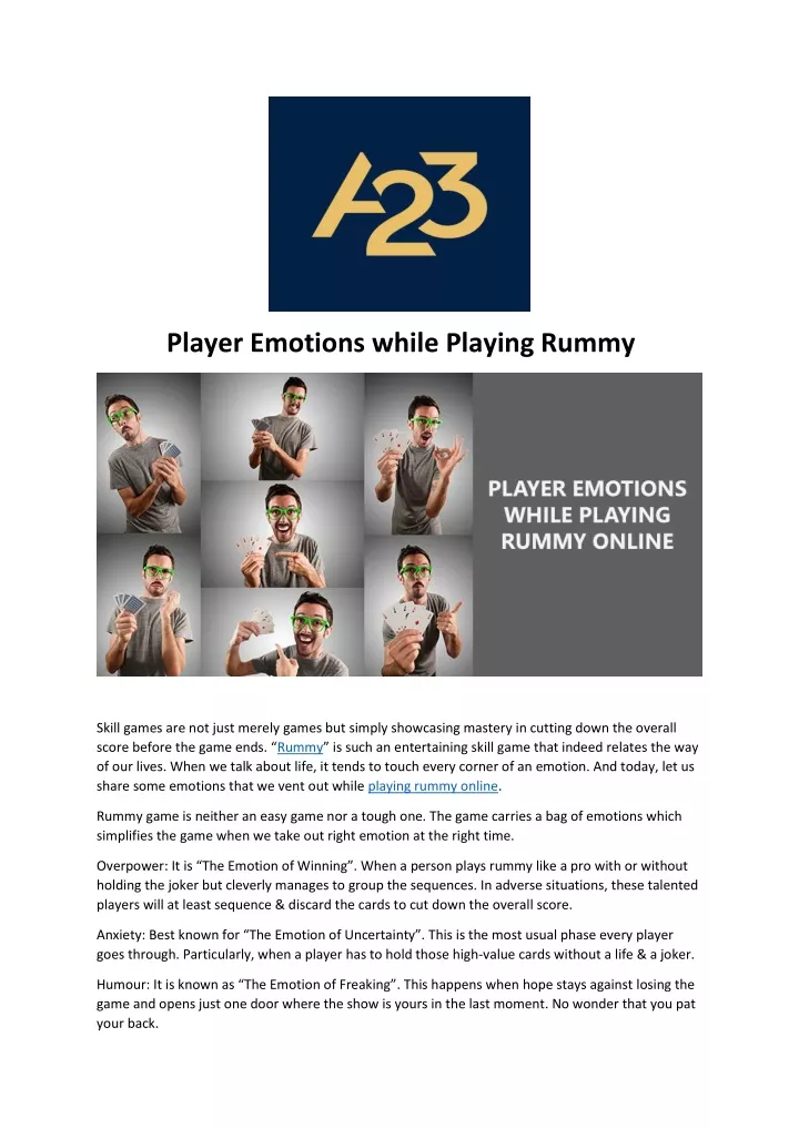 player emotions while playing rummy