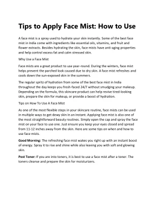Tips to Apply Face Mist
