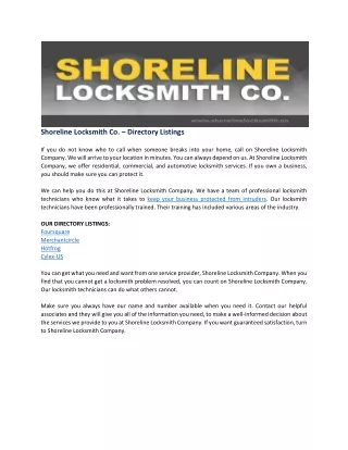 Shoreline Locksmith Co – Directory Listings