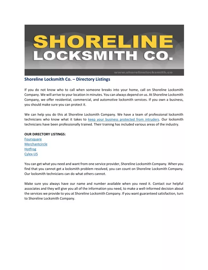 shoreline locksmith co directory listings