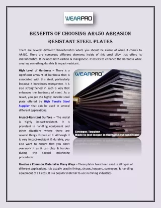 Benefits of Choosing AR450 Abrasion Resistant Steel Plates