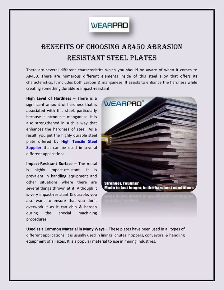 benefits of choosing ar450 abrasion resistant