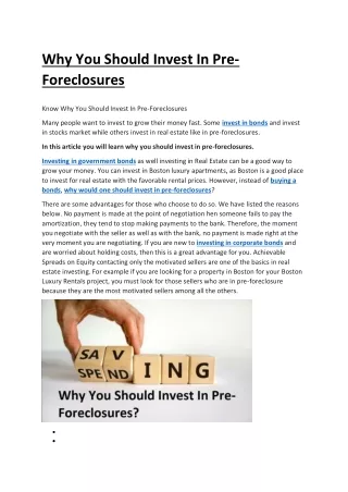 why you should invest in pre foreclosures