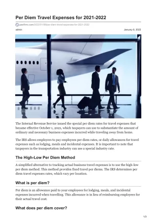 per diem travel expenses for 2021 2022