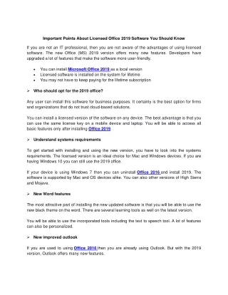 important points about licensed office 2019