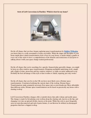 sorts of loft conversions in finchley which