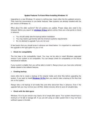 update features to know when installing windows 10