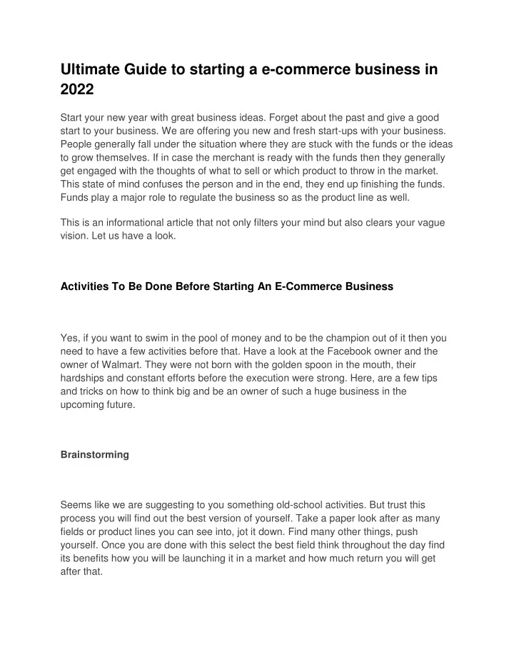 PPT - Ultimate Guide to starting a e-commerce business in 2022 ...