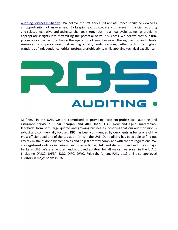 auditing services in sharjah we believe