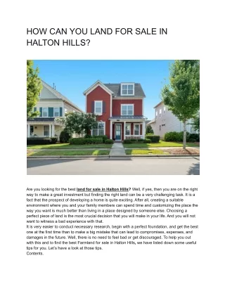 HOW CAN YOU LAND FOR SALE IN HALTON HILLS