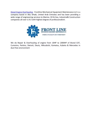 diesel engine overhauling frontline mechanical