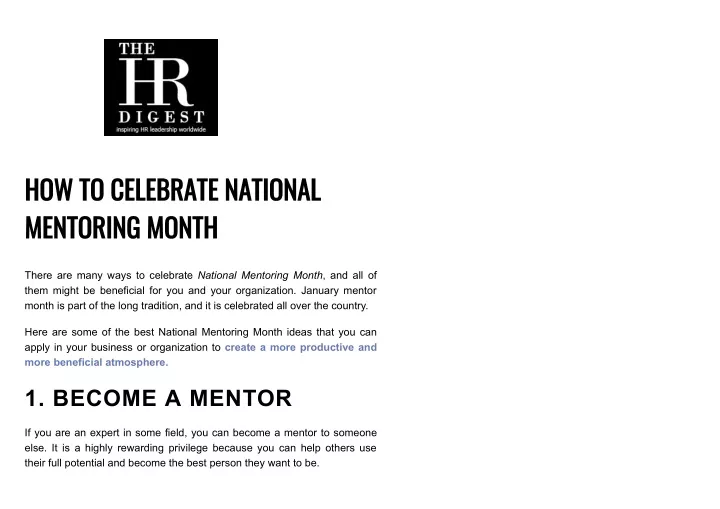 how to celebrate national mentoring month