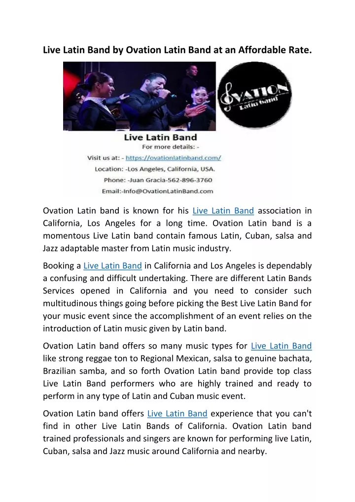 live latin band by ovation latin band