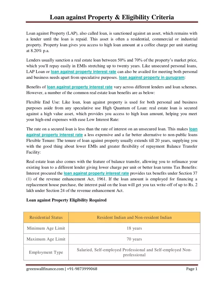 loan against property eligibility criteria