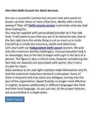 Hire Elite Delhi Escorts For Adult Services