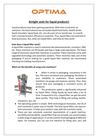 airtight seals for liquid products