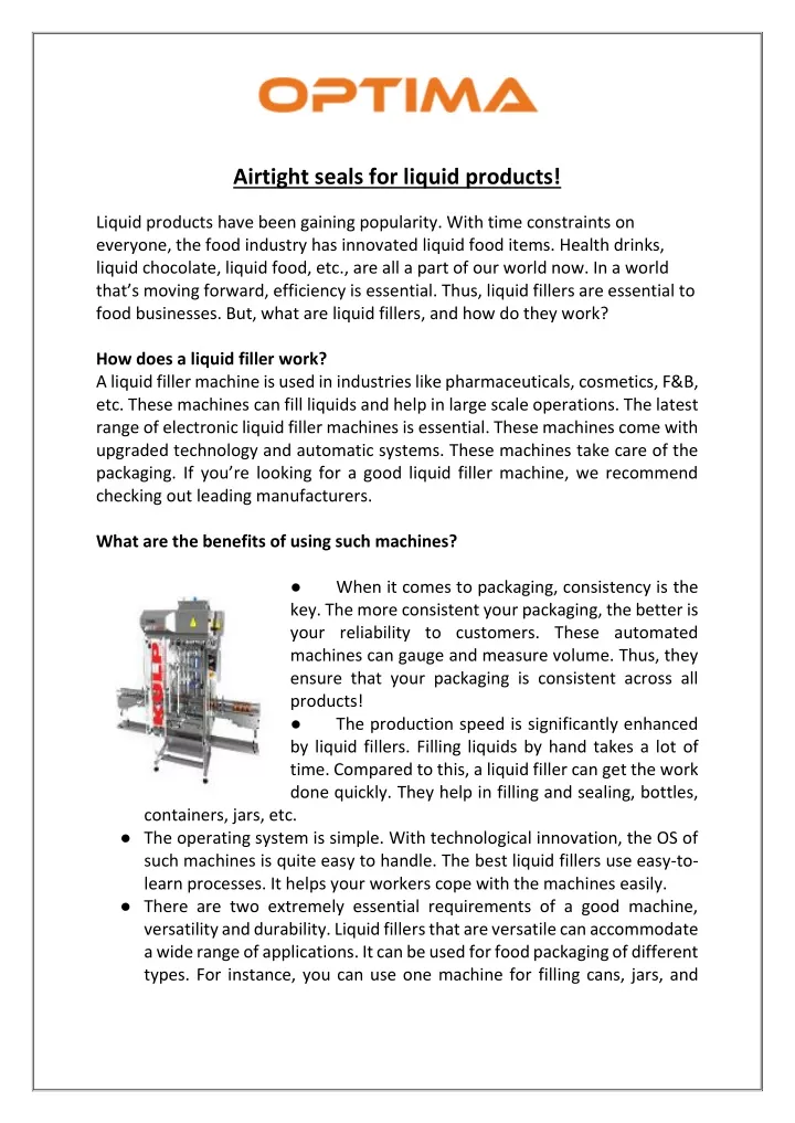 airtight seals for liquid products