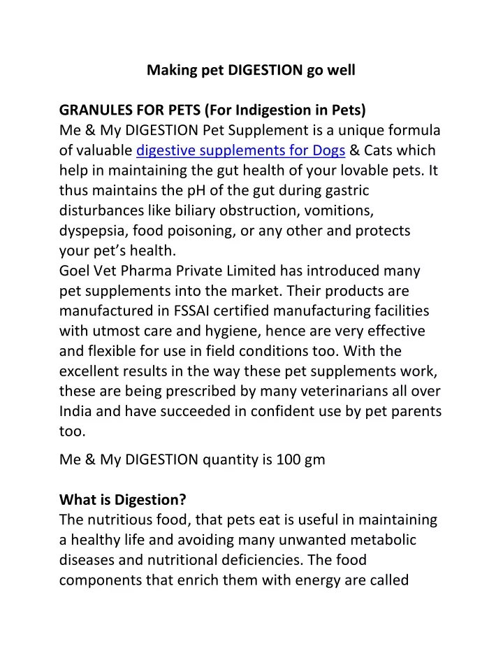 making pet digestion go well granules for pets