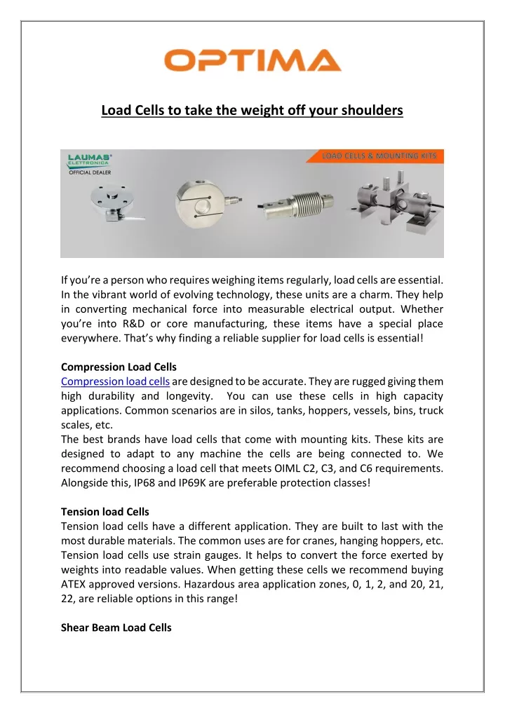 load cells to take the weight off your shoulders