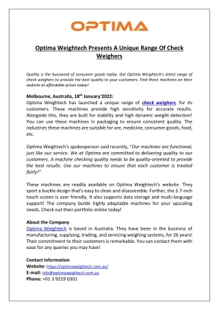 optima weightech presents a unique range of check