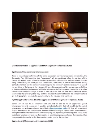 Essential Information on Oppression and Mismanagement Companies Act 2013