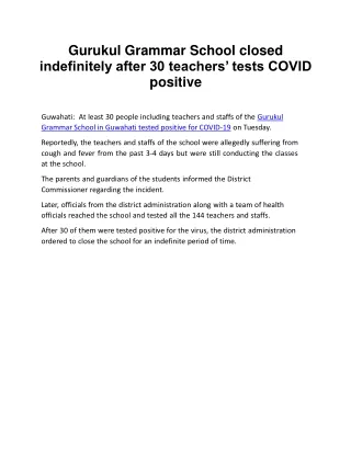 Gurukul Grammar School closed indefinitely after 30 teachers’ tests COVID positive
