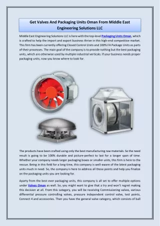 get valves and packaging units oman from middle