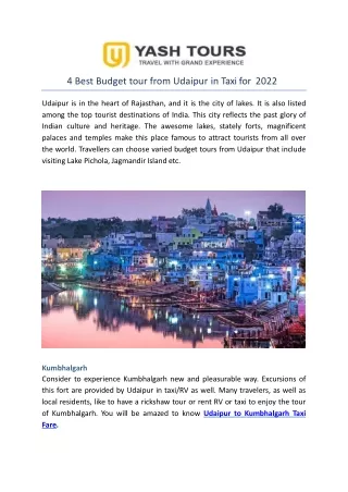 4 Best Budget tour from Udaipur in Taxi for 2022