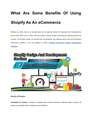What Are Some Benefits Of Using Shopify As An eCommerce
