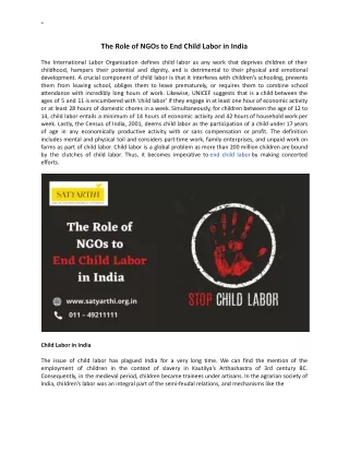 The Role of NGOs to End Child Labor in India