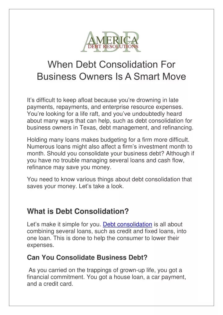 when debt consolidation for business owners
