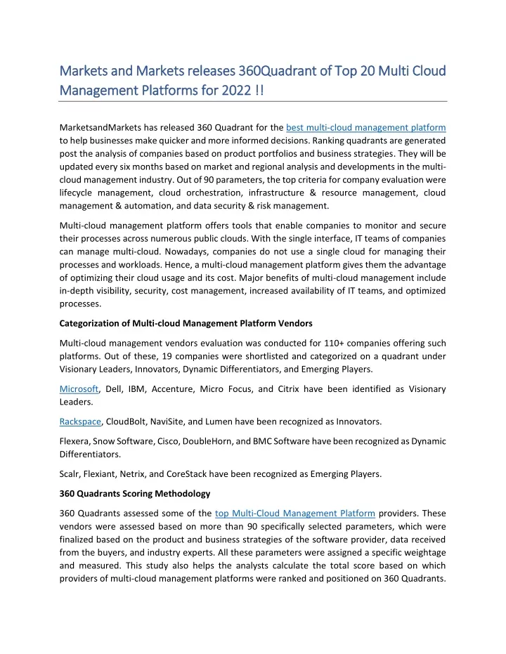 markets and markets releases 360quadrant