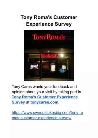 Tony Roma’s Customer Experience Survey