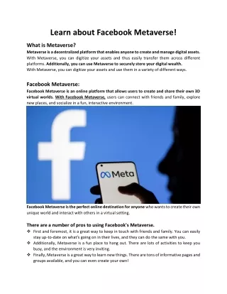learn about facebook metaverse