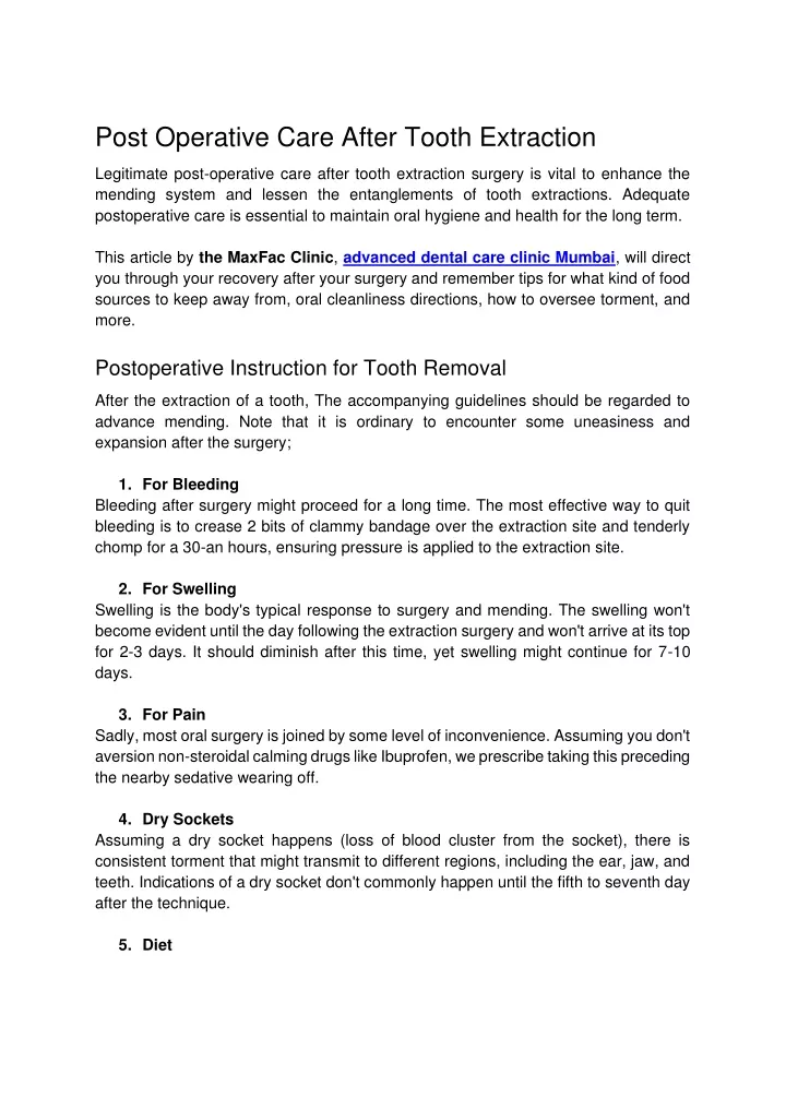 post operative care after tooth extraction