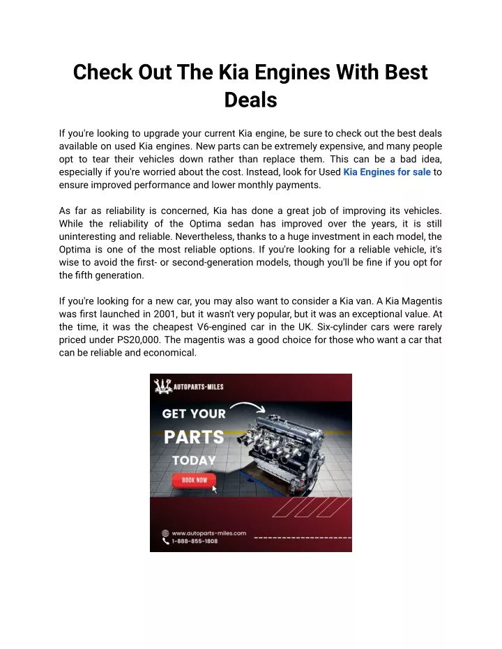check out the kia engines with best deals