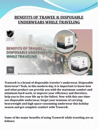 BENEFITS OF TRAWEE DISPOSABLE UNDERWEARS WHILE TRAVELING
