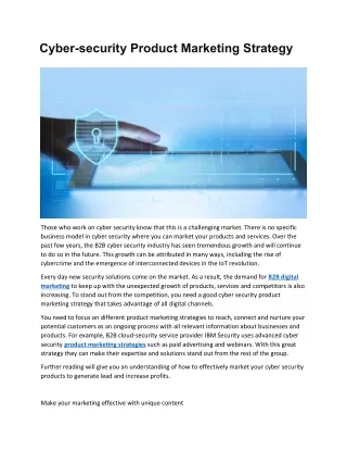 Cyber-security Product Marketing Strategy