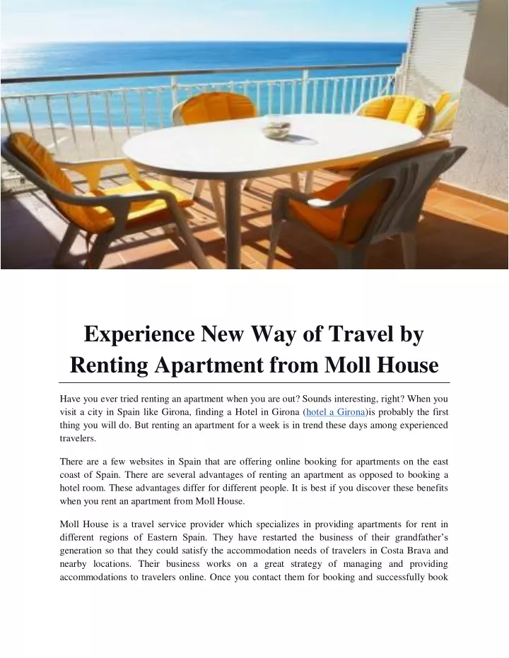 experience new way of travel by renting apartment