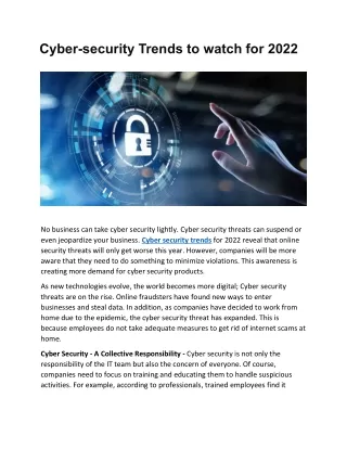Cyber-security Trends to watch for 2022