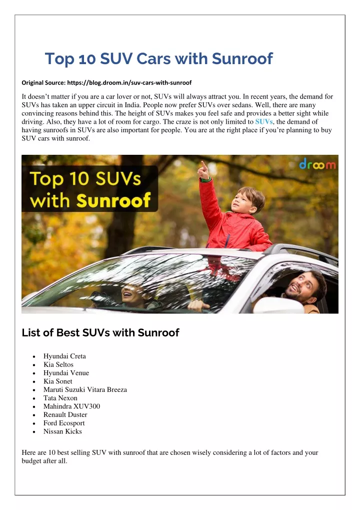top 10 suv cars with sunroof