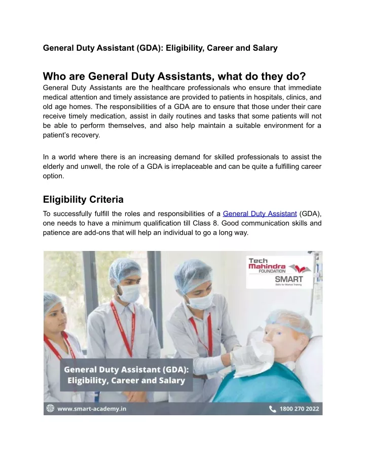 general duty assistant gda eligibility career