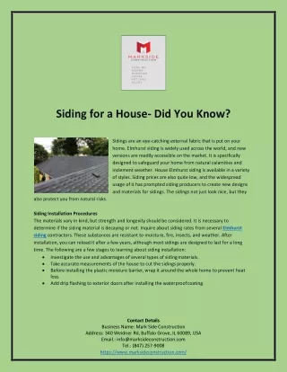 Siding for a House- Did You Know