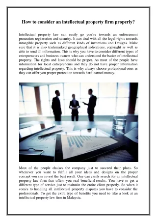 How to consider an intellectual property firm properly?
