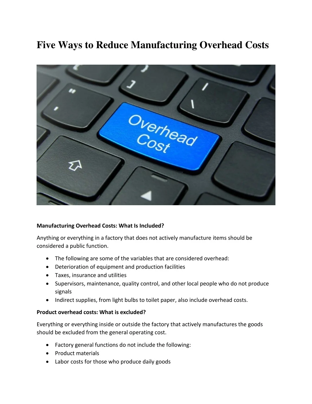 PPT - Five Ways to Reduce Manufacturing Overhead Costs PowerPoint ...
