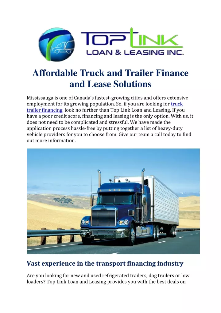 affordable truck and trailer finance and lease