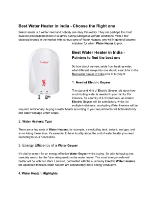 Best Water Heater in India - Choose the Right one